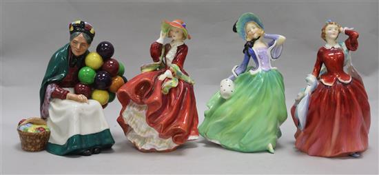 A Royal Doulton figure Autumn Breezes, two figures The Old Balloon Seller (3)